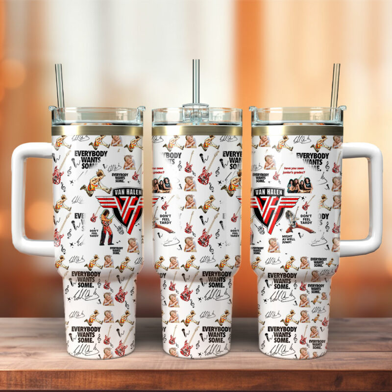 Van Halen Music Custom Stanley Quencher 40oz Stainless Steel Tumbler With Handle - Threewoofs