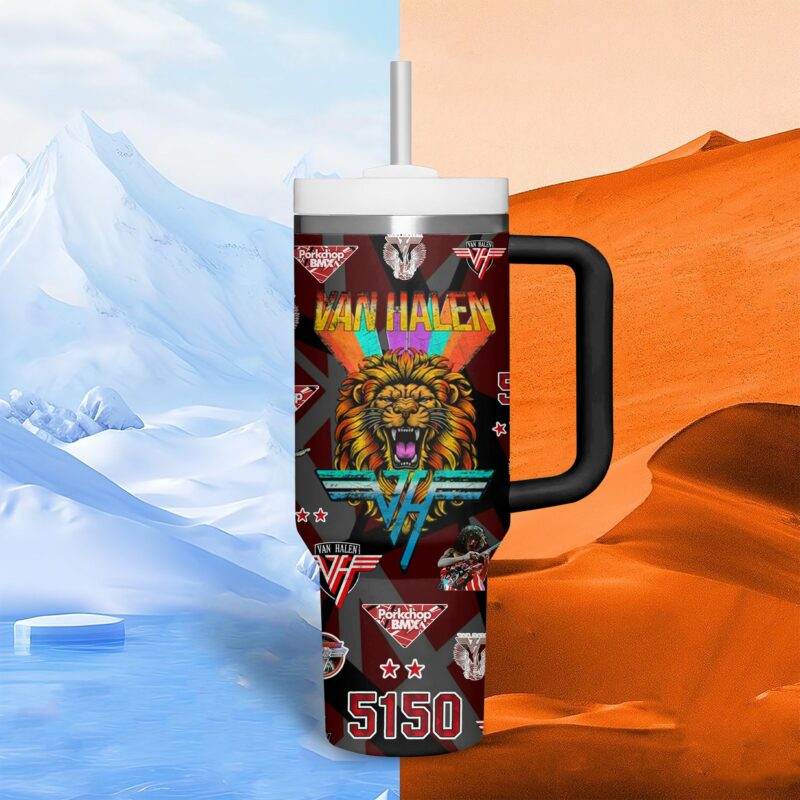 Van Halen Music Custom Stanley Quencher 40oz Stainless Steel Tumbler With Handle - Threewoofs - Image 3
