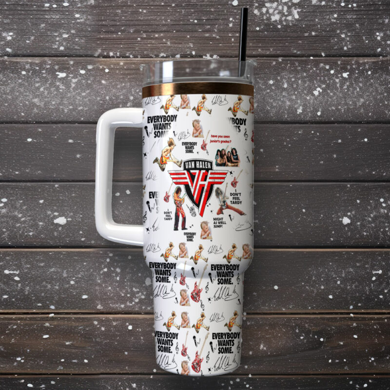 Van Halen Music Custom Stanley Quencher 40oz Stainless Steel Tumbler With Handle - Threewoofs - Image 2