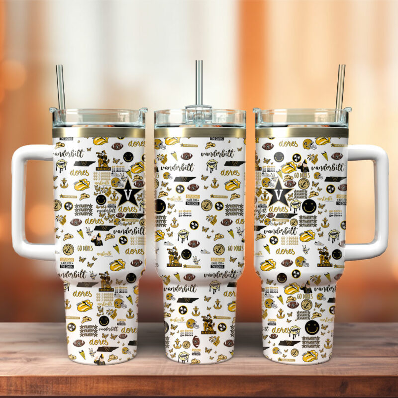 Vanderbilt Commodores NCAA Custom Stanley Quencher 40oz Stainless Steel Tumbler With Handle - Threewoofs