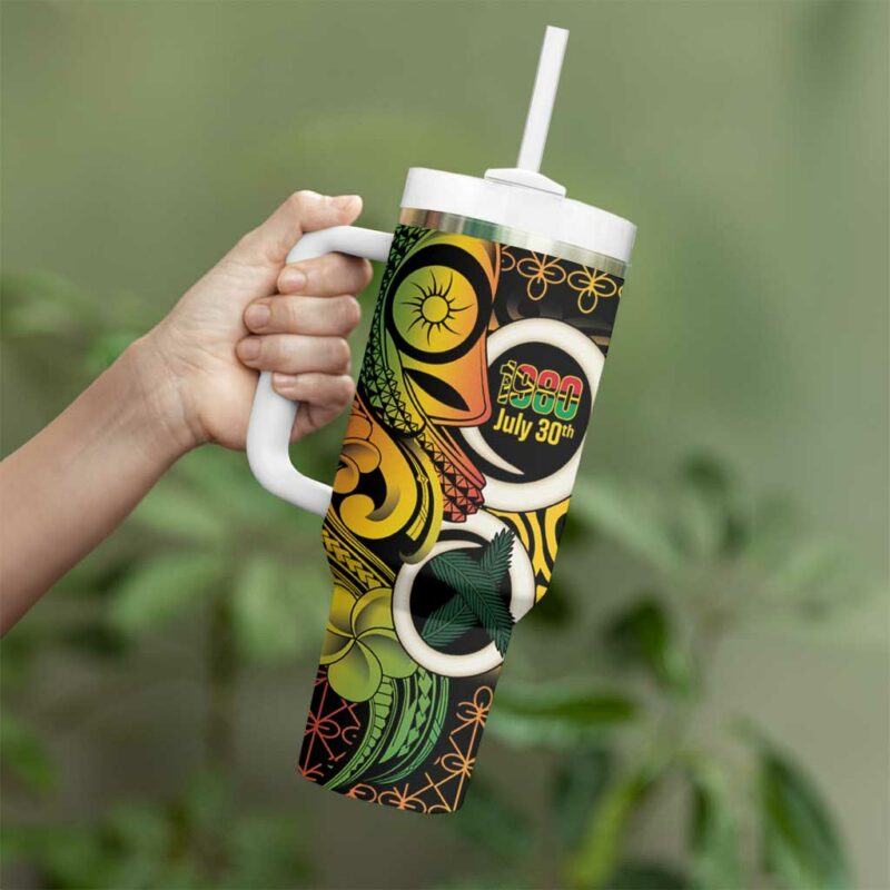 Vanuatu 1980 Custom Stanley Quencher 40oz Stainless Steel Tumbler With Handle - Threewoofs - Image 3