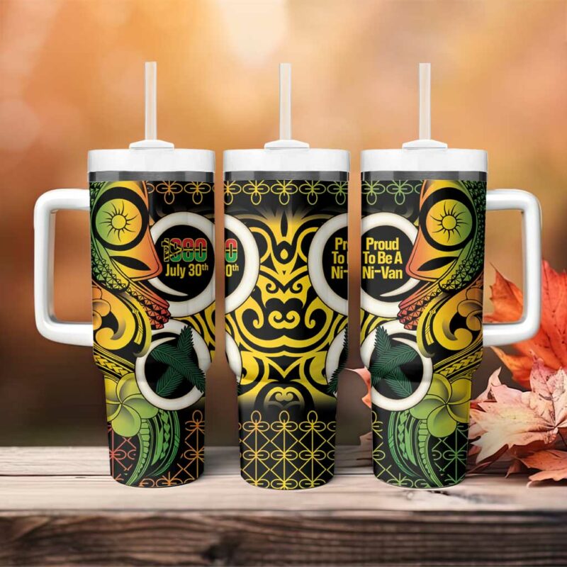 Vanuatu 1980 Custom Stanley Quencher 40oz Stainless Steel Tumbler With Handle - Threewoofs - Image 4