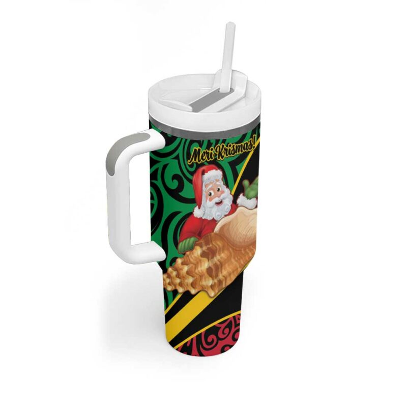Vanuatu Christmas Vanuatuan Conch Shell Meri Krismas! Custom Stanley Quencher 40oz Stainless Steel Tumbler With Handle - Threewoofs - Image 2
