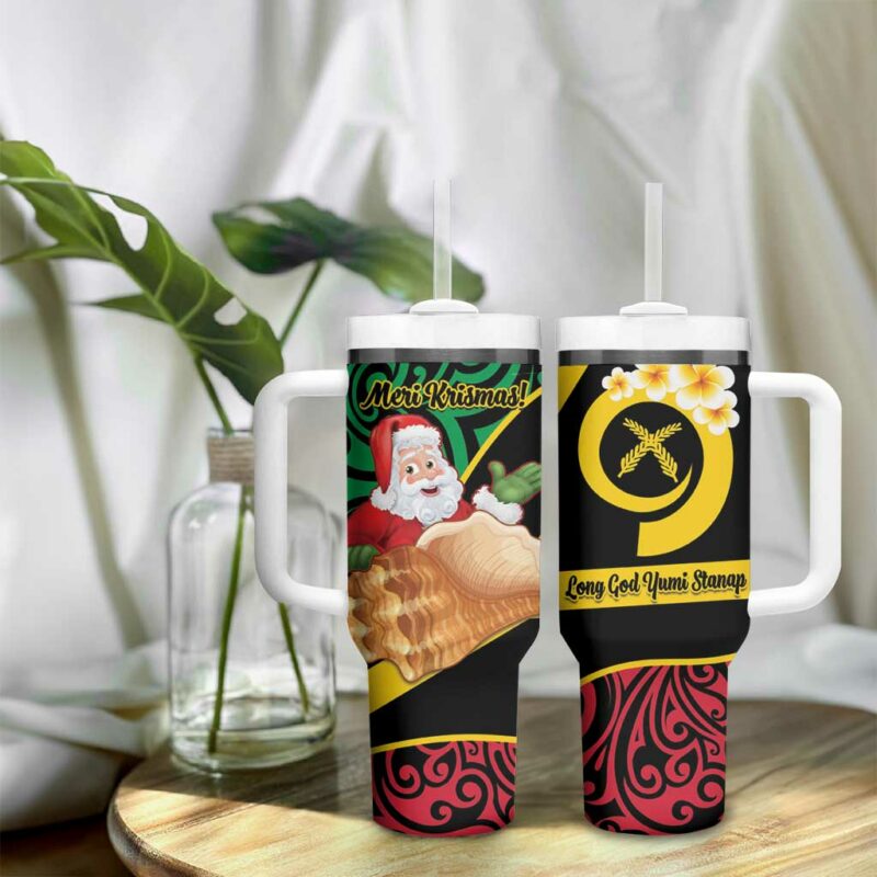 Vanuatu Christmas Vanuatuan Conch Shell Meri Krismas! Custom Stanley Quencher 40oz Stainless Steel Tumbler With Handle - Threewoofs - Image 9