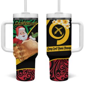 Vanuatu Christmas Vanuatuan Conch Shell Meri Krismas! Custom Stanley Quencher 40oz Stainless Steel Tumbler With Handle - Threewoofs