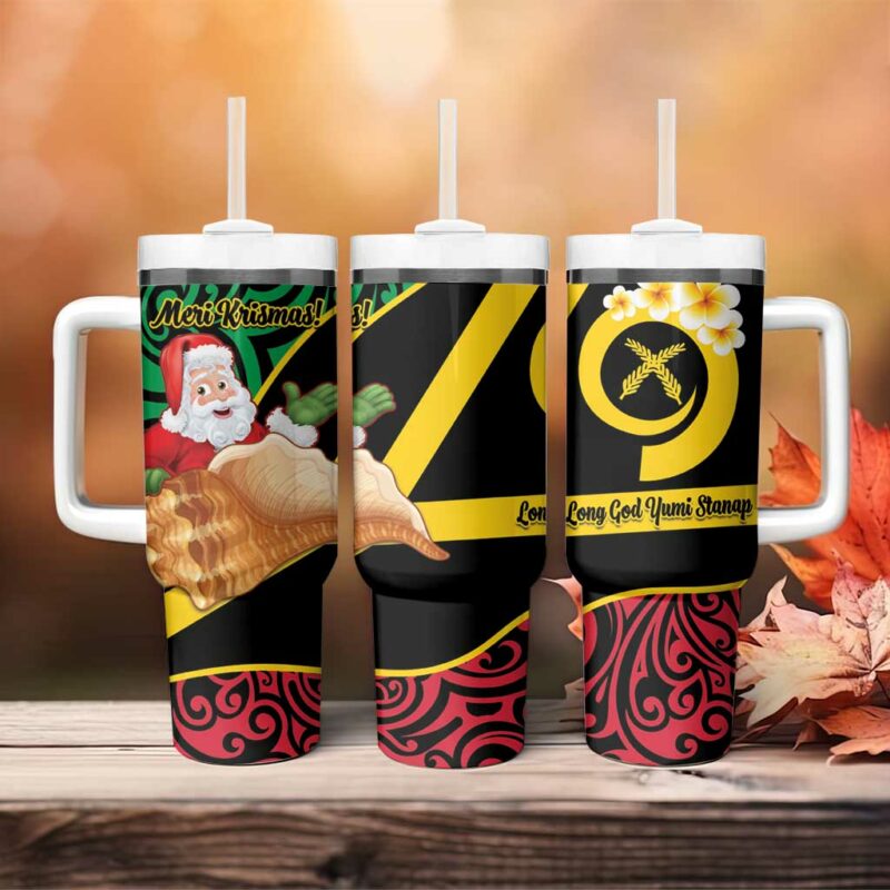 Vanuatu Christmas Vanuatuan Conch Shell Meri Krismas! Custom Stanley Quencher 40oz Stainless Steel Tumbler With Handle - Threewoofs - Image 4