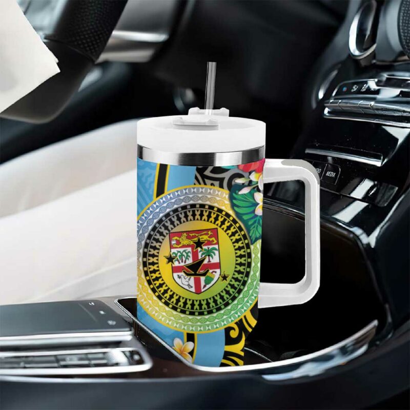 Vanuatu Malampa Fiji Day Happy 10 October With Maps Tropical Flowers Custom Stanley Quencher 40oz Stainless Steel Tumbler With Handle - Threewoofs - Image 8