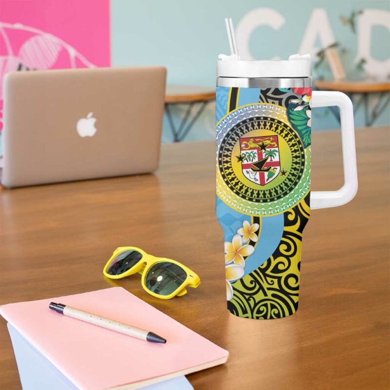 Vanuatu Malampa Fiji Day Happy 10 October With Maps Tropical Flowers Custom Stanley Quencher 40oz Stainless Steel Tumbler With Handle - Threewoofs - Image 5