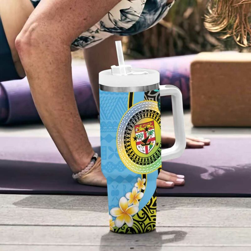 Vanuatu Malampa Fiji Day Happy 10 October With Maps Tropical Flowers Custom Stanley Quencher 40oz Stainless Steel Tumbler With Handle - Threewoofs - Image 6