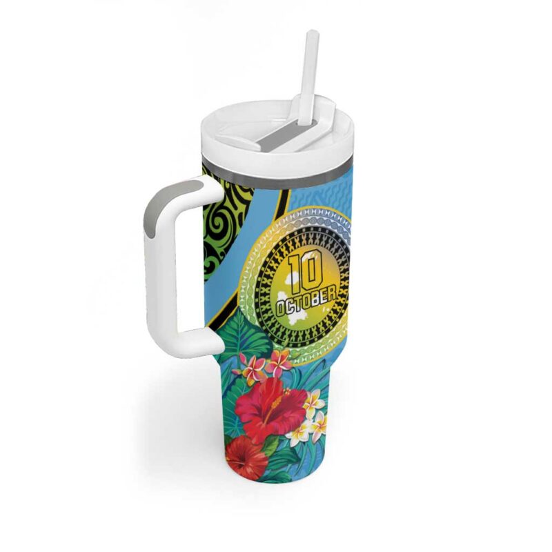Vanuatu Malampa Fiji Day Happy 10 October With Maps Tropical Flowers Custom Stanley Quencher 40oz Stainless Steel Tumbler With Handle - Threewoofs - Image 2
