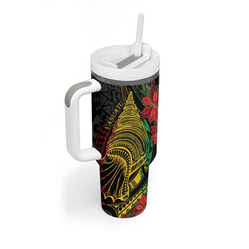Vanuatu Meri Krismas Conch Shell Tribal Art Custom Stanley Quencher 40oz Stainless Steel Tumbler With Handle - Threewoofs - Image 2