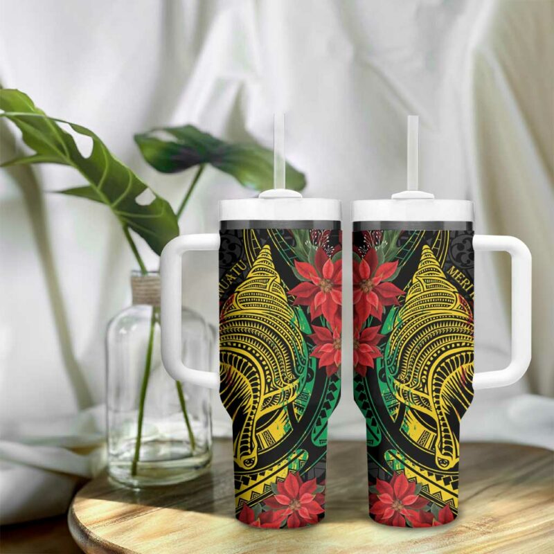 Vanuatu Meri Krismas Conch Shell Tribal Art Custom Stanley Quencher 40oz Stainless Steel Tumbler With Handle - Threewoofs - Image 9