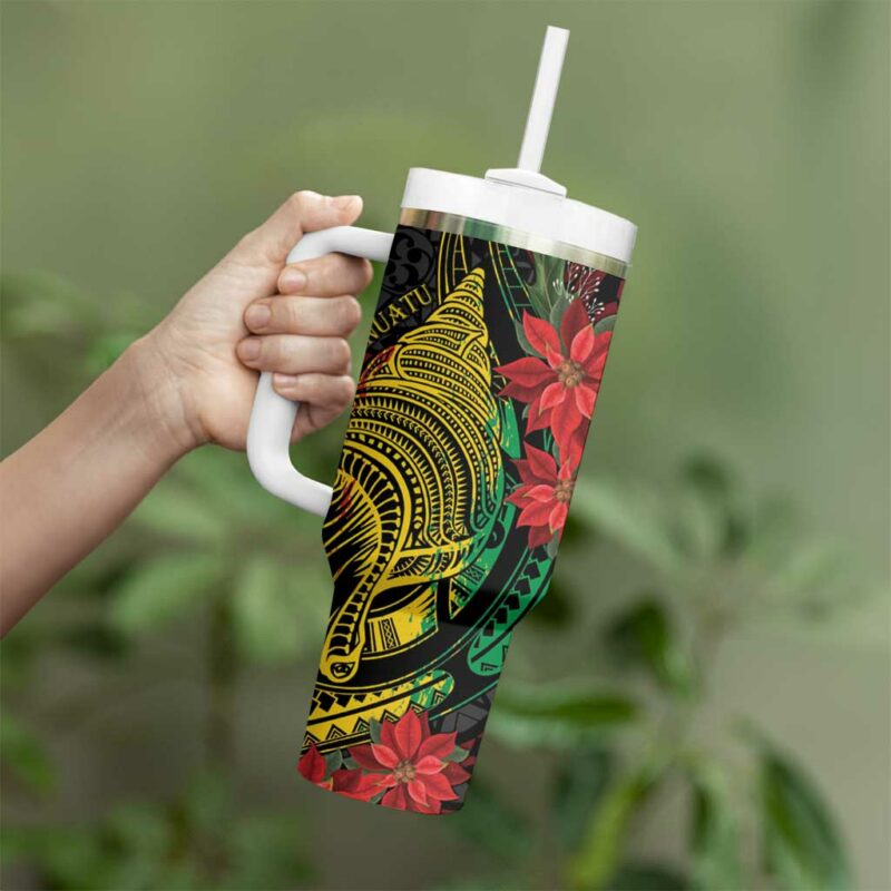 Vanuatu Meri Krismas Conch Shell Tribal Art Custom Stanley Quencher 40oz Stainless Steel Tumbler With Handle - Threewoofs - Image 3