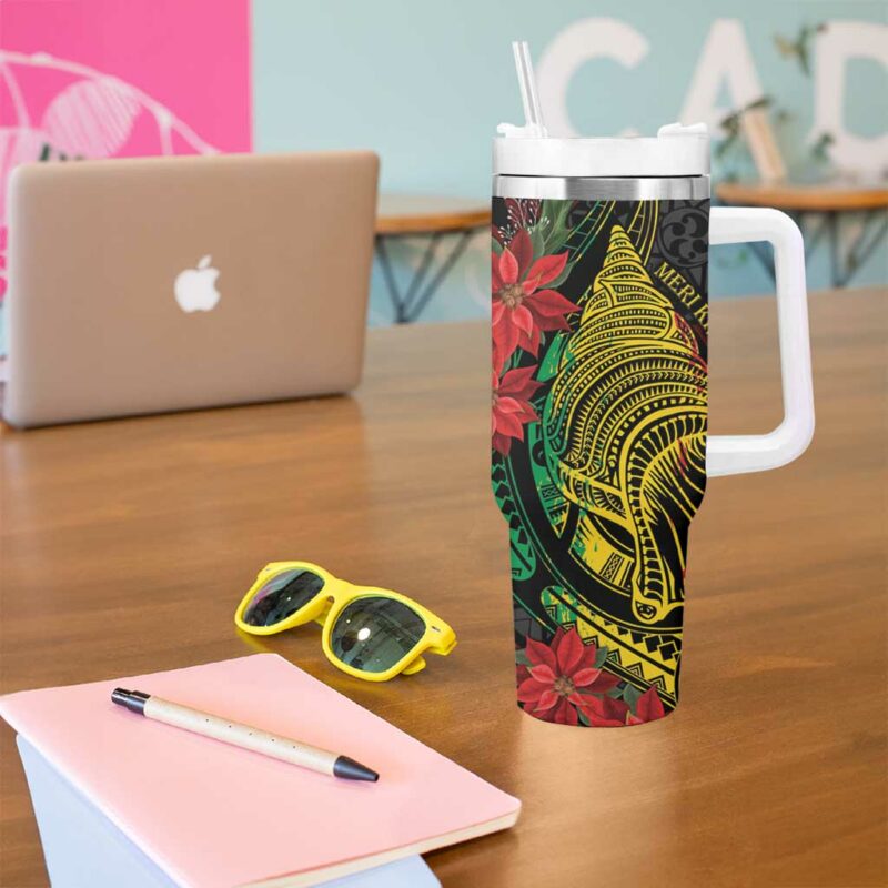 Vanuatu Meri Krismas Conch Shell Tribal Art Custom Stanley Quencher 40oz Stainless Steel Tumbler With Handle - Threewoofs - Image 5