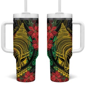 Vanuatu Meri Krismas Conch Shell Tribal Art Custom Stanley Quencher 40oz Stainless Steel Tumbler With Handle - Threewoofs