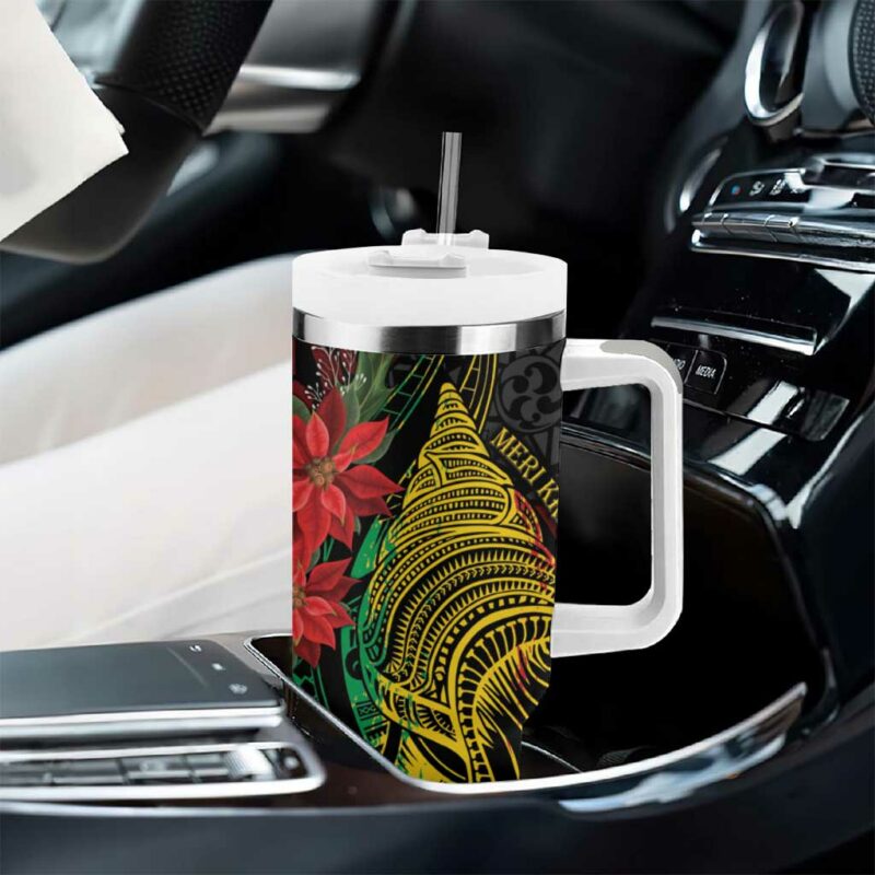 Vanuatu Meri Krismas Conch Shell Tribal Art Custom Stanley Quencher 40oz Stainless Steel Tumbler With Handle - Threewoofs - Image 8