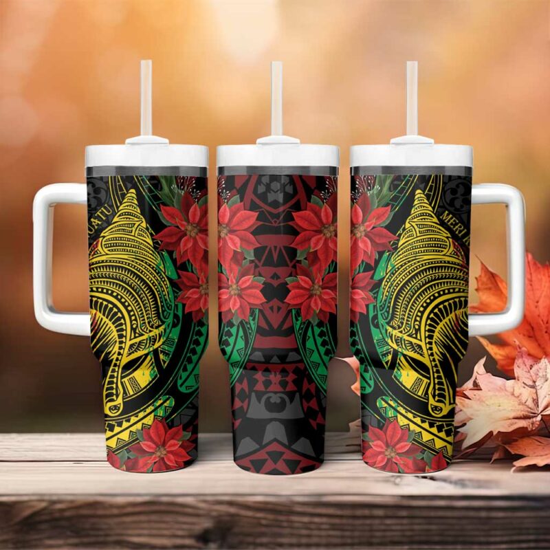 Vanuatu Meri Krismas Conch Shell Tribal Art Custom Stanley Quencher 40oz Stainless Steel Tumbler With Handle - Threewoofs - Image 4