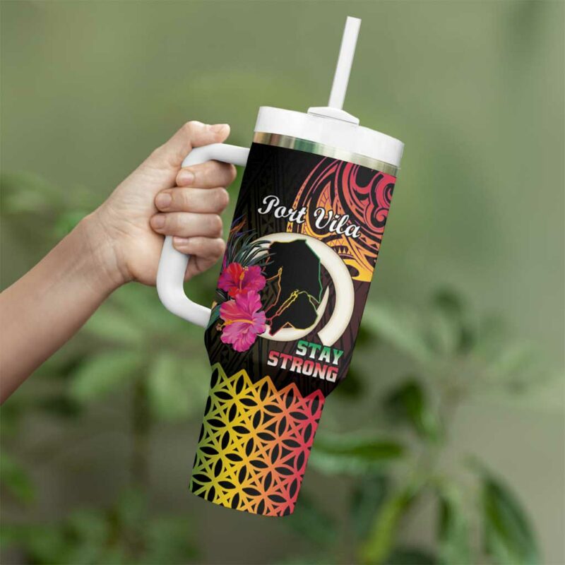 Vanuatu Port Vila Stay Strong Long God Yumi Stanap Custom Stanley Quencher 40oz Stainless Steel Tumbler With Handle - Threewoofs - Image 3
