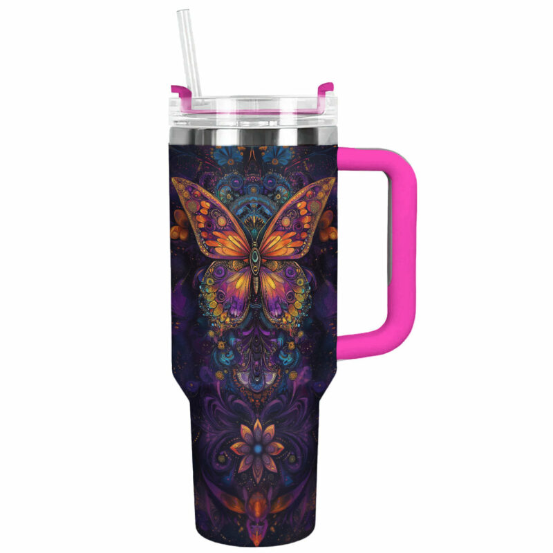 Verre Boho Butterfly Dreams Custom Stanley Quencher 40oz Stainless Steel Tumbler With Handle - Threewoofs