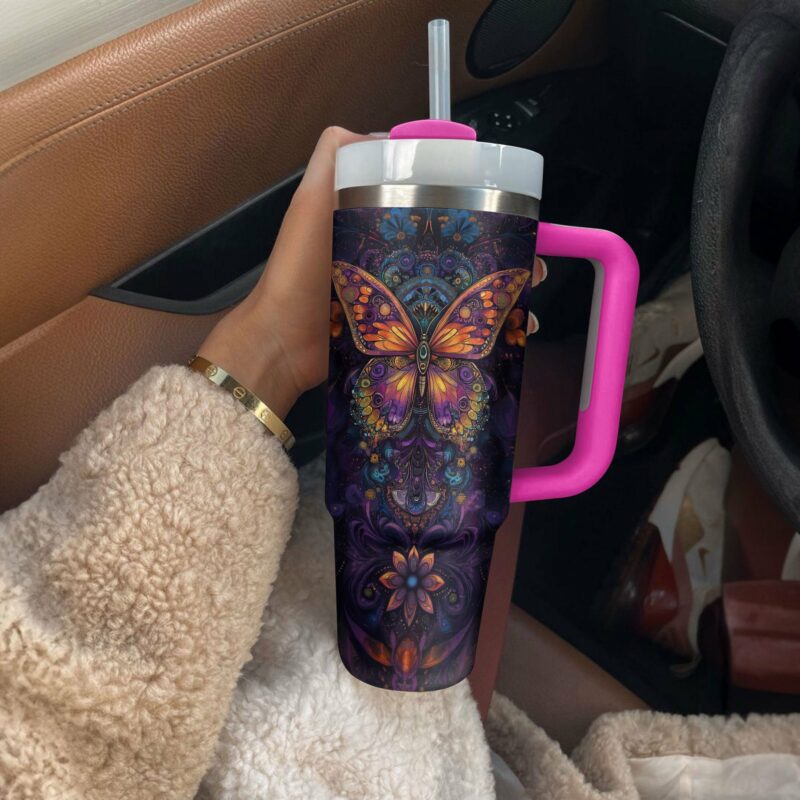 Verre Boho Butterfly Dreams Custom Stanley Quencher 40oz Stainless Steel Tumbler With Handle - Threewoofs - Image 4