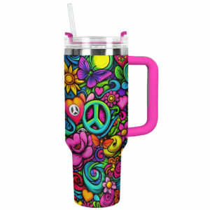 Vibe Blossom Custom Stanley Quencher 40oz Stainless Steel Tumbler With Handle - Threewoofs