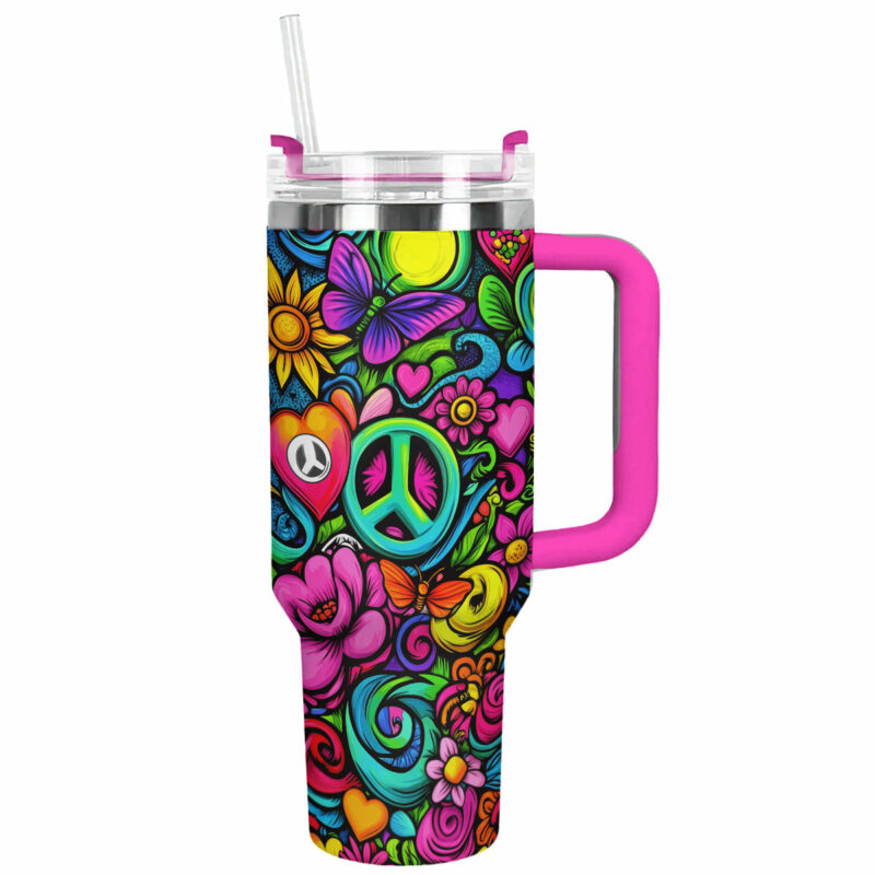 Vibe Blossom Custom Stanley Quencher 40oz Stainless Steel Tumbler With Handle - Threewoofs