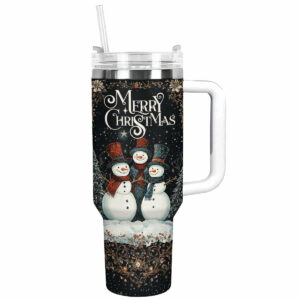 Vibrant Christmas Night Of Snowmen Custom Stanley Quencher 40oz Stainless Steel Tumbler With Handle - Threewoofs