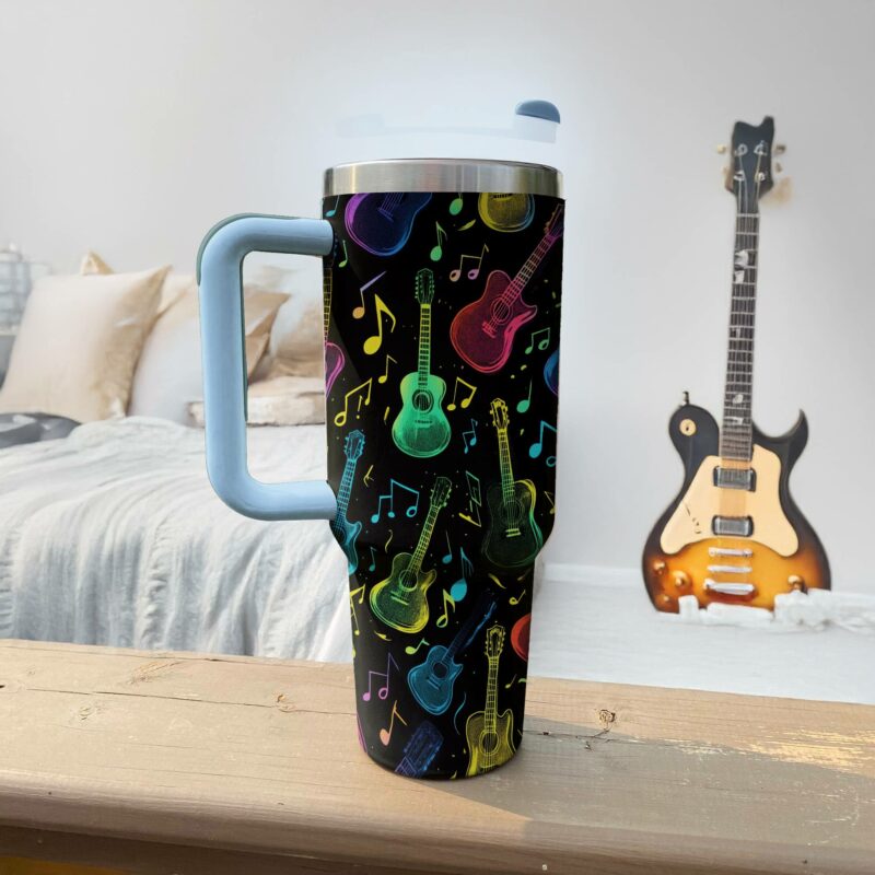 Vibrating String Guitar Custom Stanley Quencher 40oz Stainless Steel Tumbler With Handle - Threewoofs - Image 3