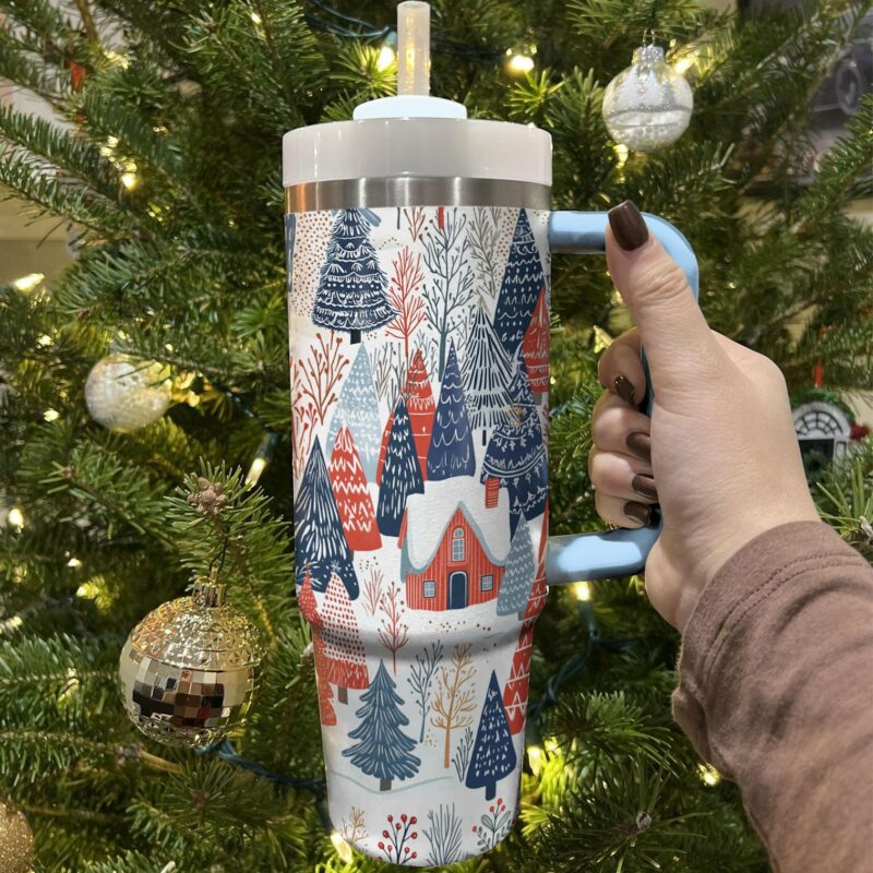 Village In Winter Christmas Custom Stanley Quencher 40oz Stainless Steel Tumbler With Handle - Threewoofs - Image 3
