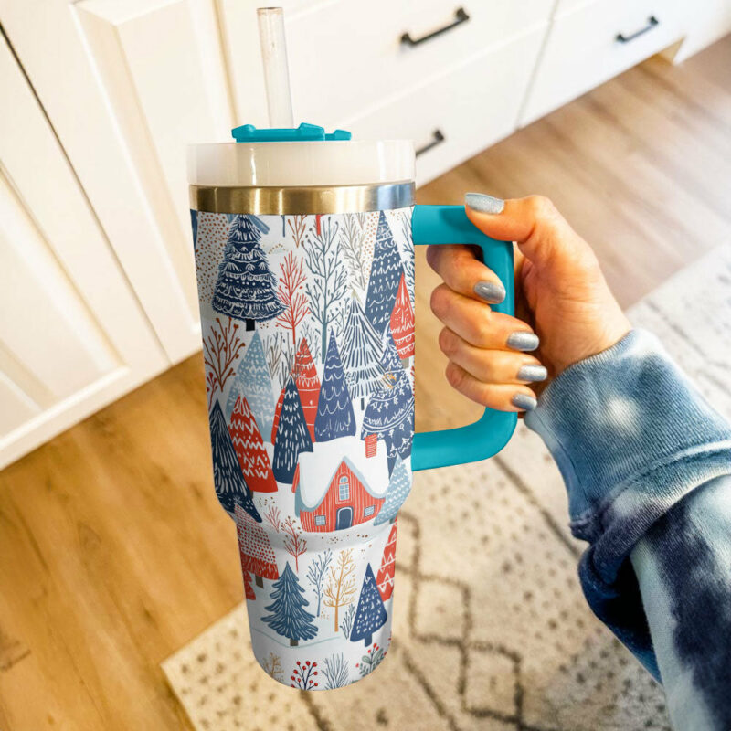 Village In Winter Christmas Custom Stanley Quencher 40oz Stainless Steel Tumbler With Handle - Threewoofs - Image 2