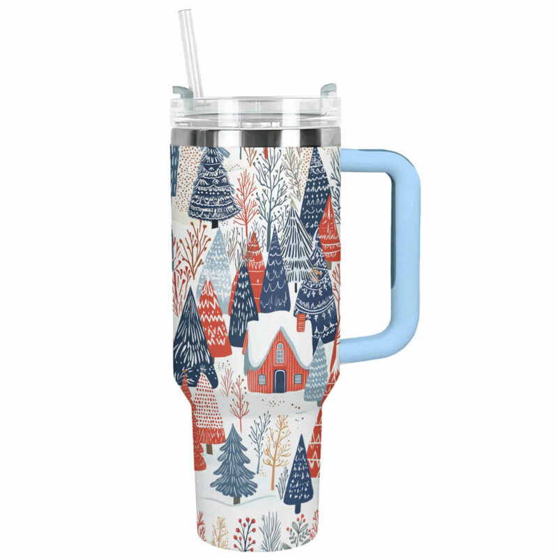 Village In Winter Christmas Custom Stanley Quencher 40oz Stainless Steel Tumbler With Handle - Threewoofs