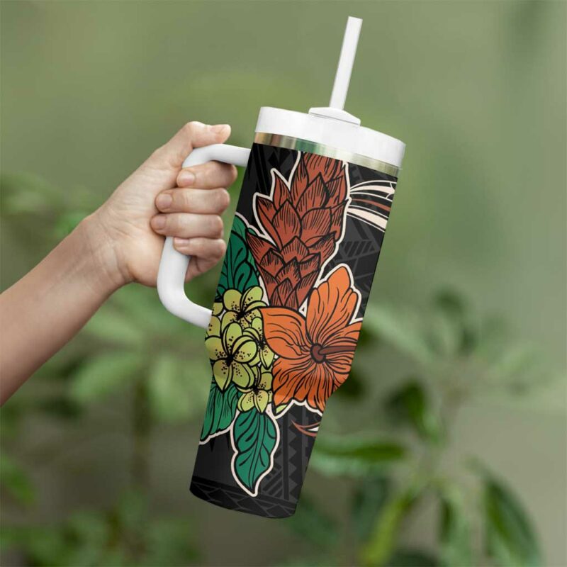 Vintage Hibiscus Pacific Floral Custom Stanley Quencher 40oz Stainless Steel Tumbler With Handle - Threewoofs - Image 3