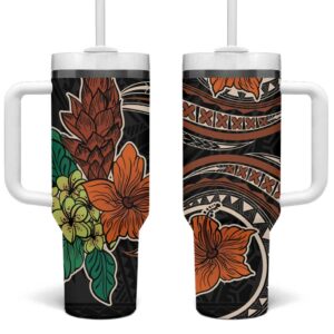 Vintage Hibiscus Pacific Floral Custom Stanley Quencher 40oz Stainless Steel Tumbler With Handle - Threewoofs