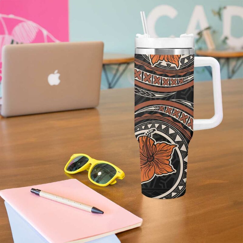 Vintage Hibiscus Pacific Floral Custom Stanley Quencher 40oz Stainless Steel Tumbler With Handle - Threewoofs - Image 5