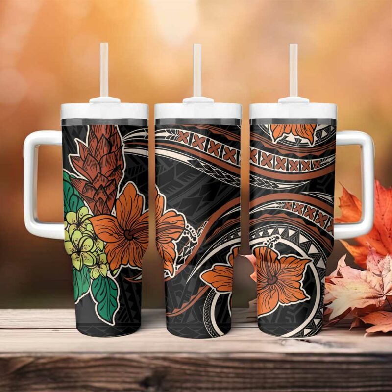 Vintage Hibiscus Pacific Floral Custom Stanley Quencher 40oz Stainless Steel Tumbler With Handle - Threewoofs - Image 4