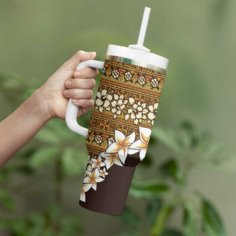 Vintage Hibiscus Turtle with Plumeria Half Custom Stanley Quencher 40oz Stainless Steel Tumbler With Handle - Threewoofs - Image 3