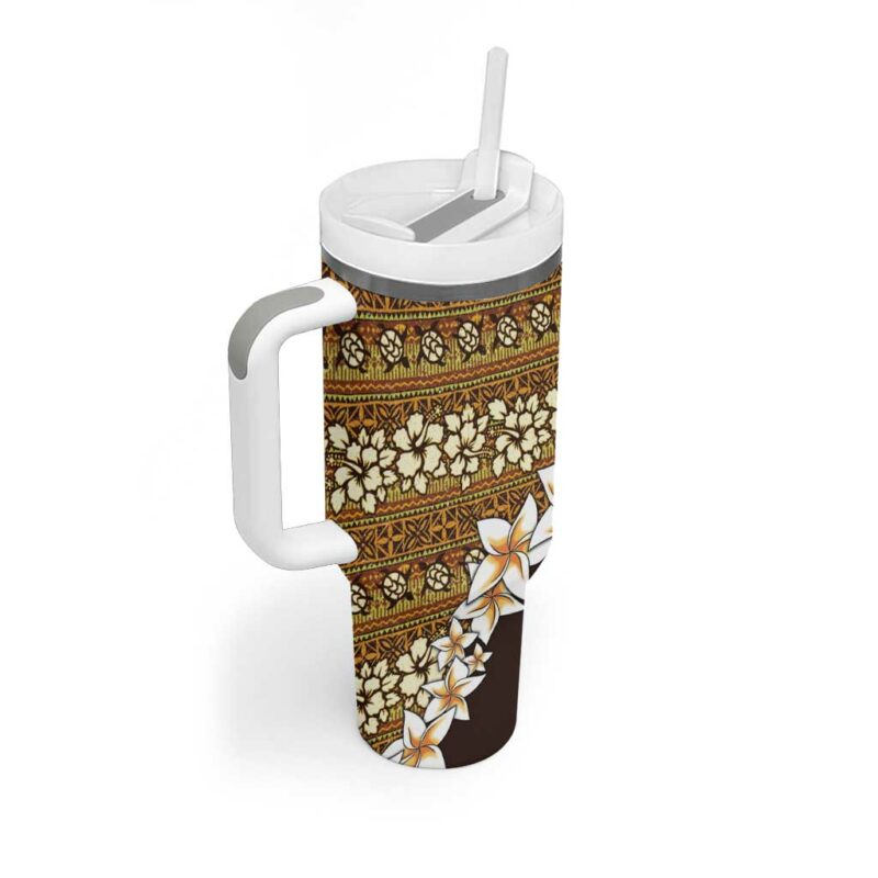 Vintage Hibiscus Turtle with Plumeria Half Custom Stanley Quencher 40oz Stainless Steel Tumbler With Handle - Threewoofs - Image 2