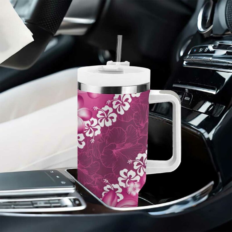 Vintage Pink Polynesia Plumeria With Hibiscus Tropical Custom Stanley Quencher 40oz Stainless Steel Tumbler With Handle - Threewoofs - Image 8