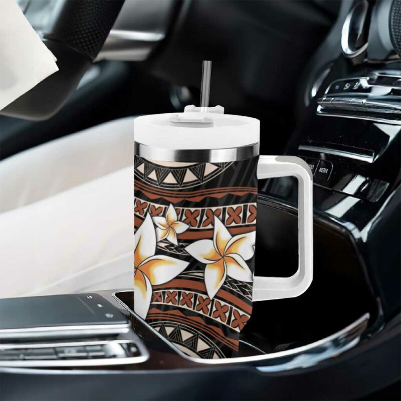 Vintage Plumeria Pacific Floral Custom Stanley Quencher 40oz Stainless Steel Tumbler With Handle - Threewoofs - Image 8