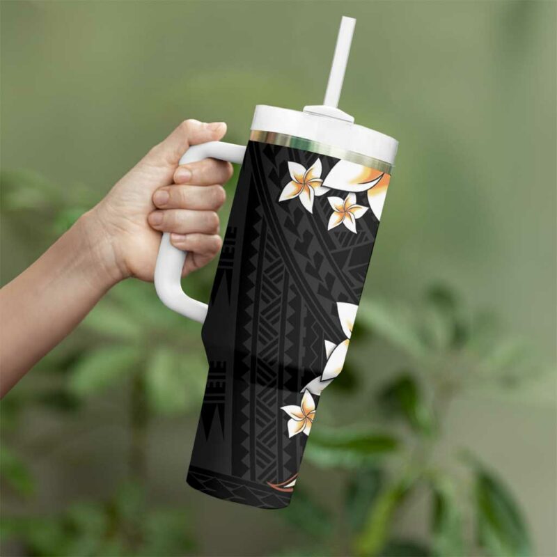 Vintage Plumeria Pacific Floral Custom Stanley Quencher 40oz Stainless Steel Tumbler With Handle - Threewoofs - Image 3