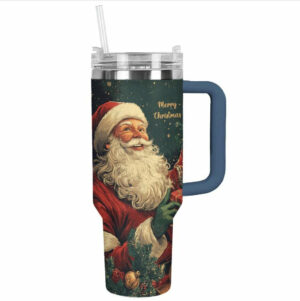 Vintage Santa Claus Christmas Custom Stanley Quencher 40oz Stainless Steel Tumbler With Handle - Threewoofs