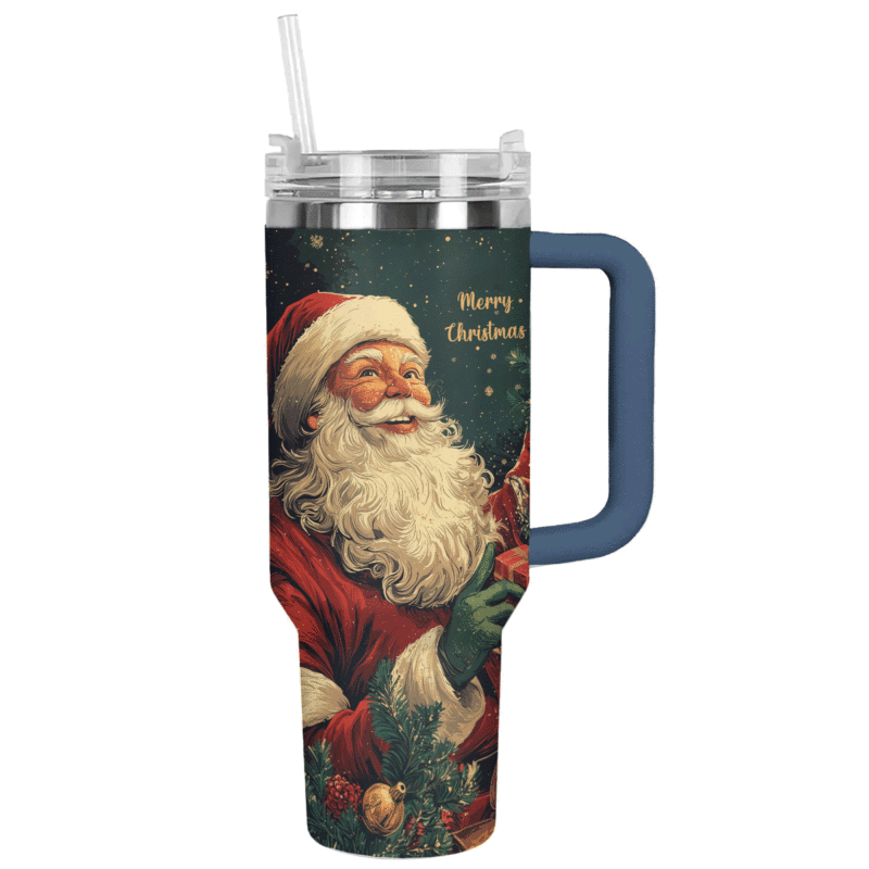 Vintage Santa Claus Christmas Custom Stanley Quencher 40oz Stainless Steel Tumbler With Handle - Threewoofs - Image 2