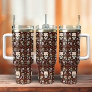 Vintage Skull Nurse Custom Stanley Quencher 40oz Stainless Steel Tumbler With Handle - Threewoofs