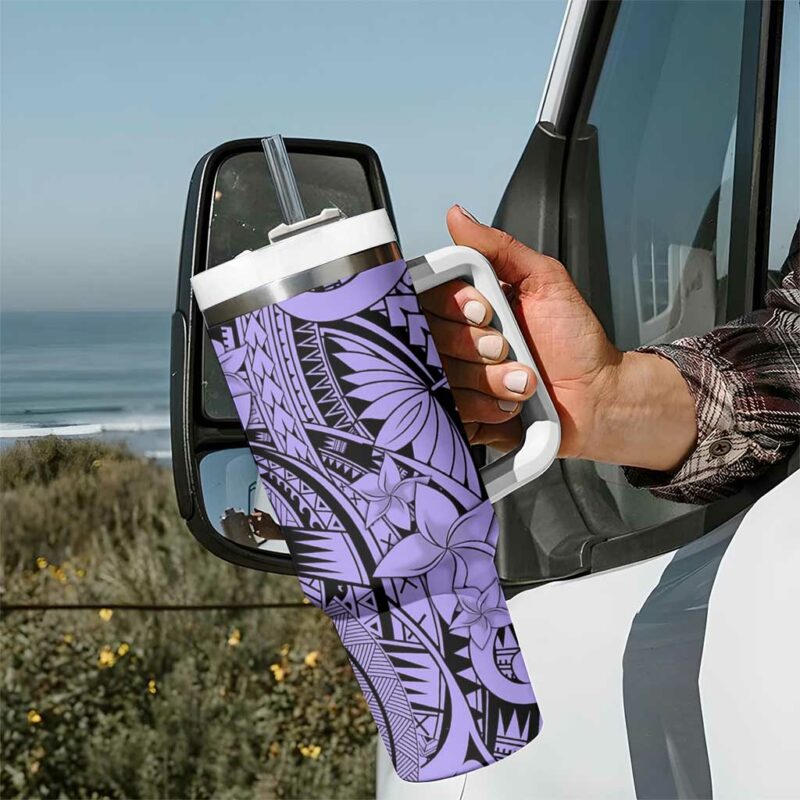 Violet Pacific Flowers Tribal Polynesian Custom Stanley Quencher 40oz Stainless Steel Tumbler With Handle - Threewoofs - Image 7