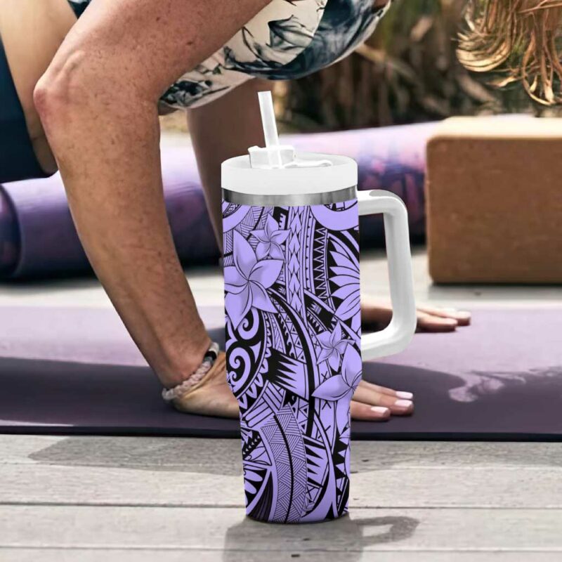 Violet Pacific Flowers Tribal Polynesian Custom Stanley Quencher 40oz Stainless Steel Tumbler With Handle - Threewoofs - Image 6