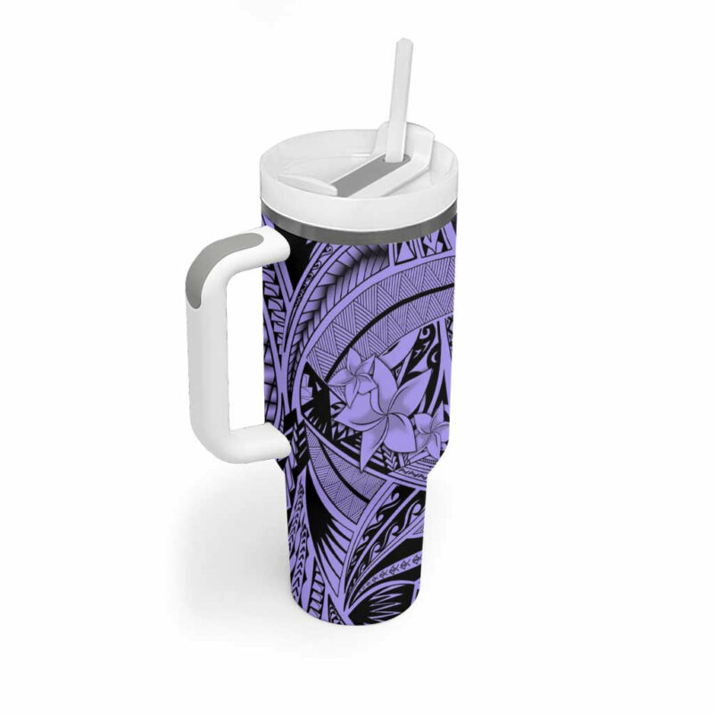 Violet Pacific Flowers Tribal Polynesian Custom Stanley Quencher 40oz Stainless Steel Tumbler With Handle - Threewoofs - Image 2
