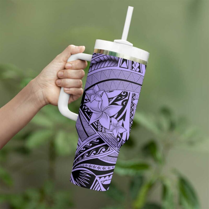 Violet Pacific Flowers Tribal Polynesian Custom Stanley Quencher 40oz Stainless Steel Tumbler With Handle - Threewoofs - Image 3