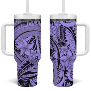 Violet Pacific Flowers Tribal Polynesian Custom Stanley Quencher 40oz Stainless Steel Tumbler With Handle - Threewoofs
