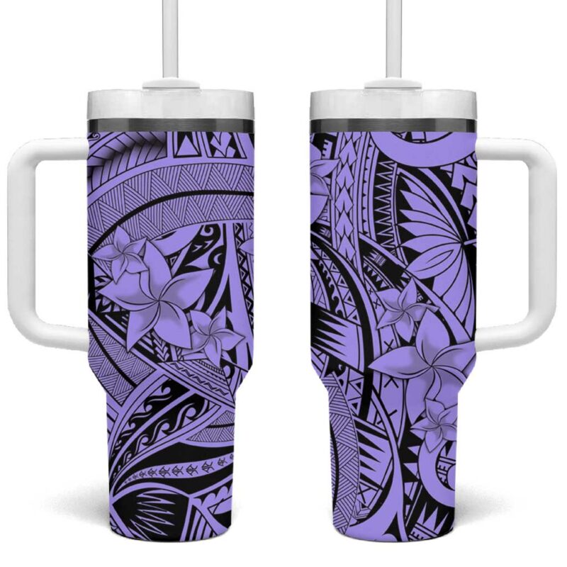 Violet Pacific Flowers Tribal Polynesian Custom Stanley Quencher 40oz Stainless Steel Tumbler With Handle - Threewoofs
