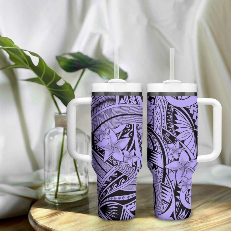 Violet Pacific Flowers Tribal Polynesian Custom Stanley Quencher 40oz Stainless Steel Tumbler With Handle - Threewoofs - Image 9